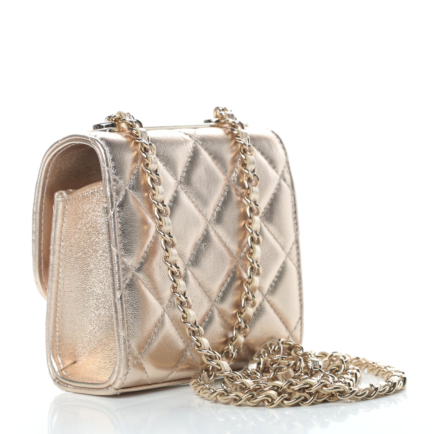 Metallic Lambskin Quilted Mini Trendy CC Clutch With Chain Gold