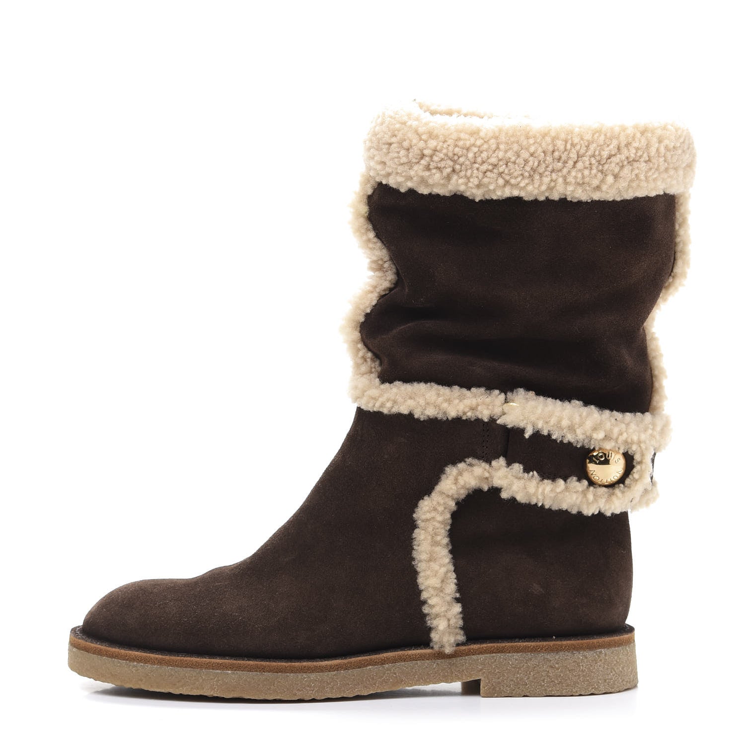 Louis Vuitton Suede Shearling Snowy Flat Half Boots 38 Marron 1 of 7