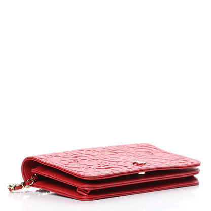 Chanel Caviar Camellia Embossed Wallet On Chain WOC Red 4 of 12