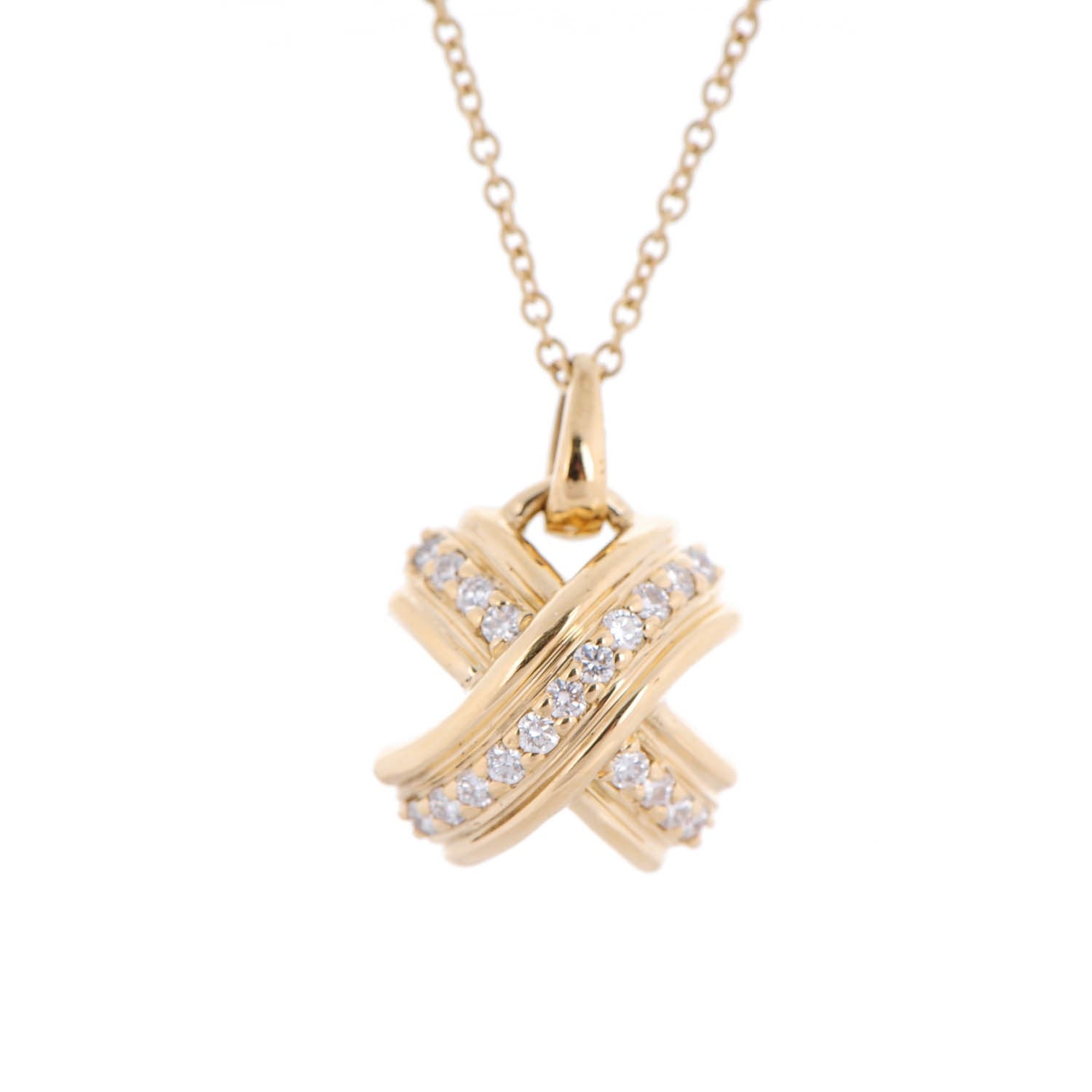 Tiffany 18K Yellow Gold Diamond Signature X Pendant Necklace 3 of 5