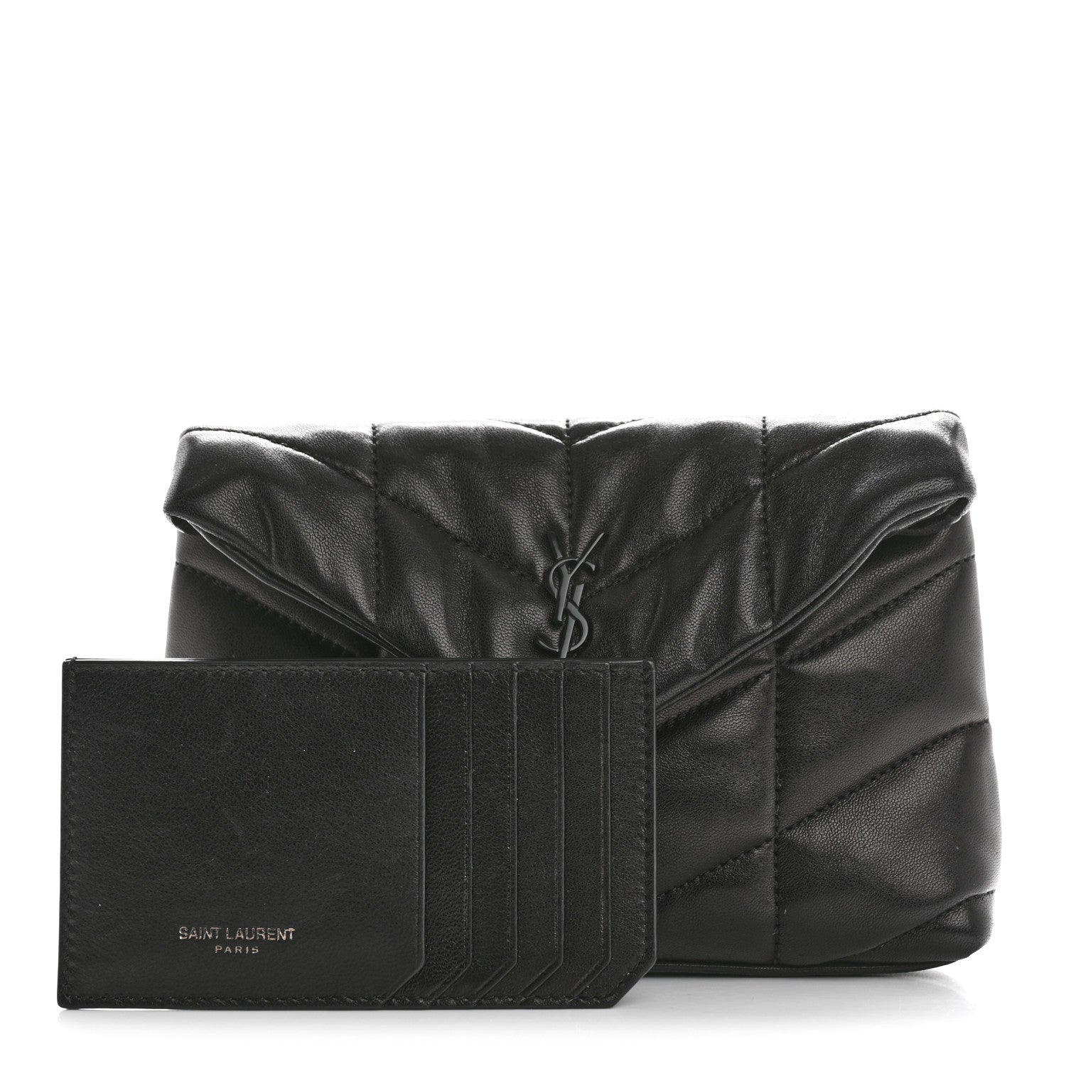 Saint Laurent Lambskin Monogram Loulou Puffer Pouch Clutch Black 3 of 11