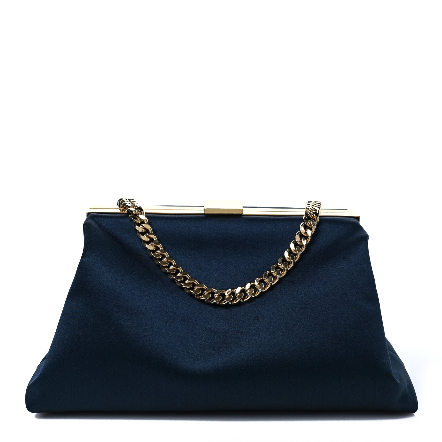 Satin Mini Volume Chain Clutch Navy
