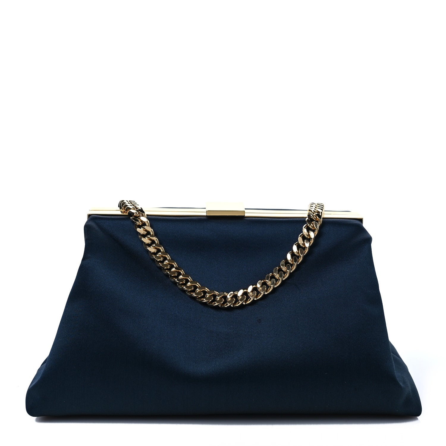 Mansur Gavriel Satin Mini Volume Chain Clutch Navy 1 of 7