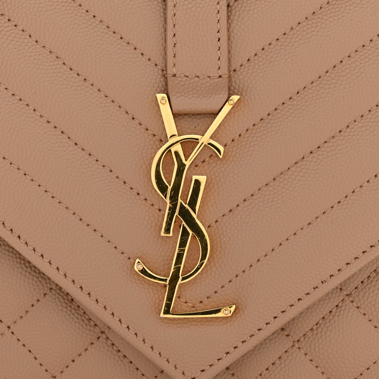 Saint Laurent Grain De Poudre Textured Mixed Matelasse Medium Triquilt Monogram Satchel Dark Beige 12 of 12