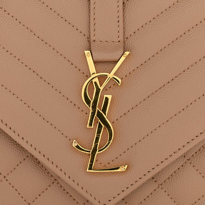 Saint Laurent Grain De Poudre Textured Mixed Matelasse Medium Triquilt Monogram Satchel Dark Beige 12 of 12