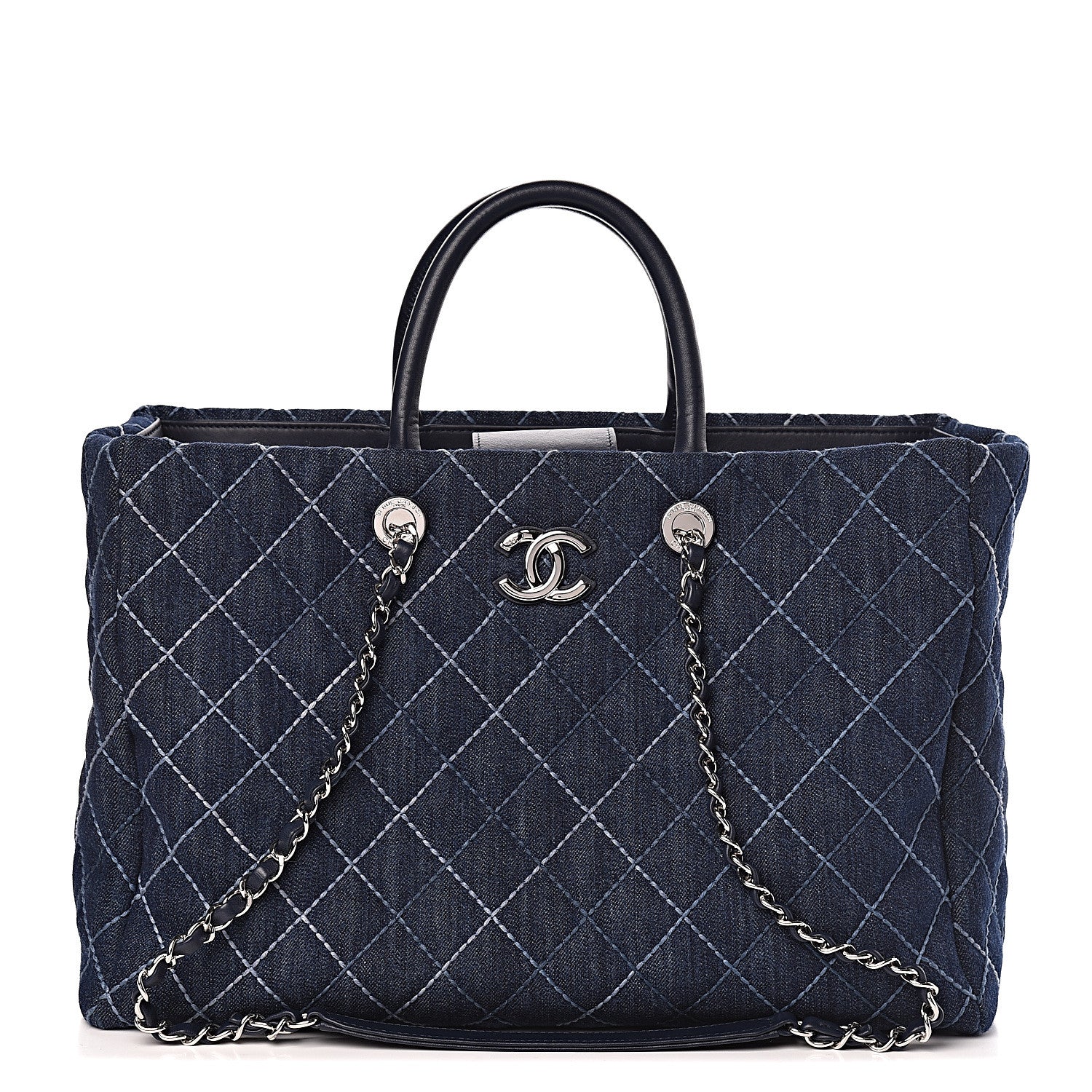 Chanel Denim Quilted Large Coco Handle Shopping Tote Blue 2 of 11