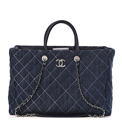 Chanel Denim Quilted Large Coco Handle Shopping Tote Blue 2 of 11