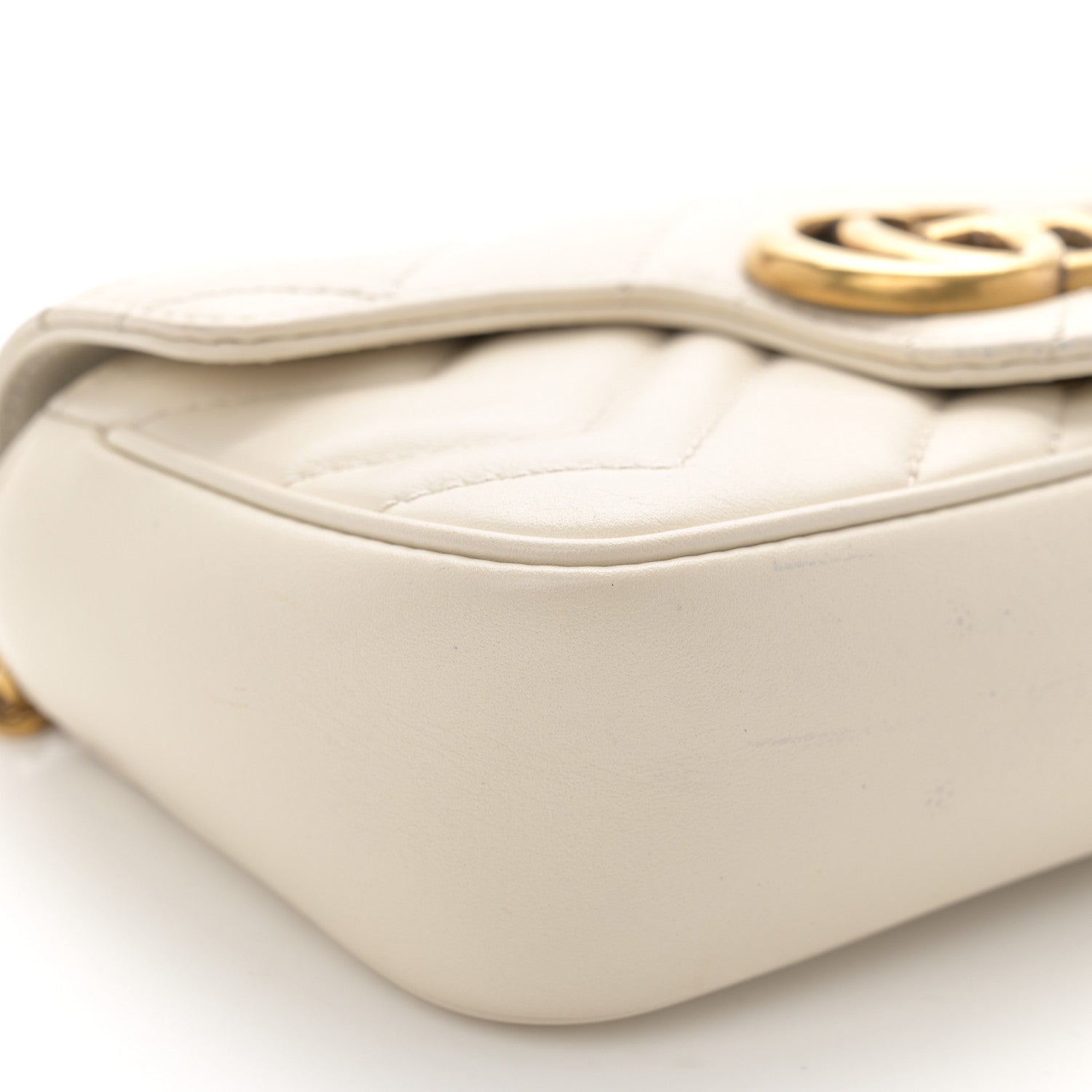 Gucci Calfskin Matelasse Super Mini GG Marmont Shoulder Bag White 9 of 10