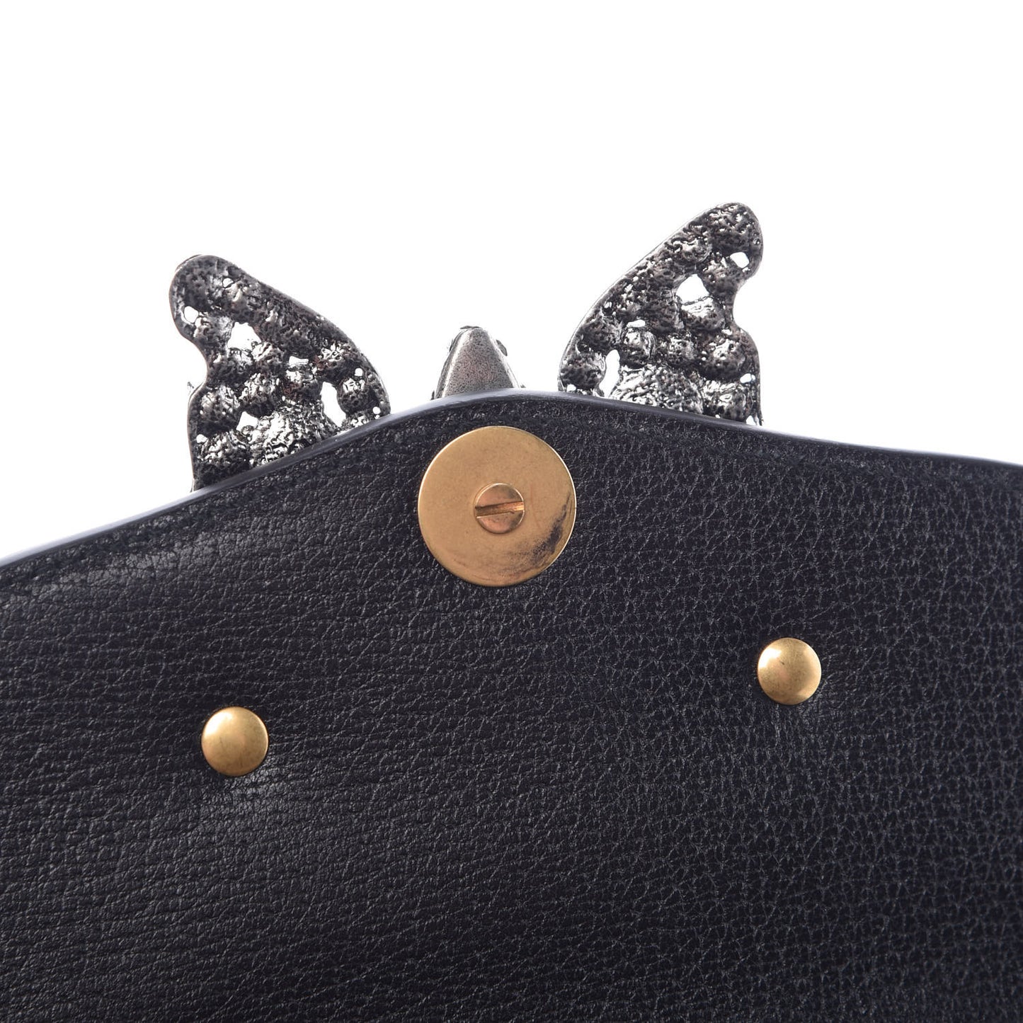 Calfskin Web Crystal Butterfly Stripe Small Totem Shoulder Bag Black