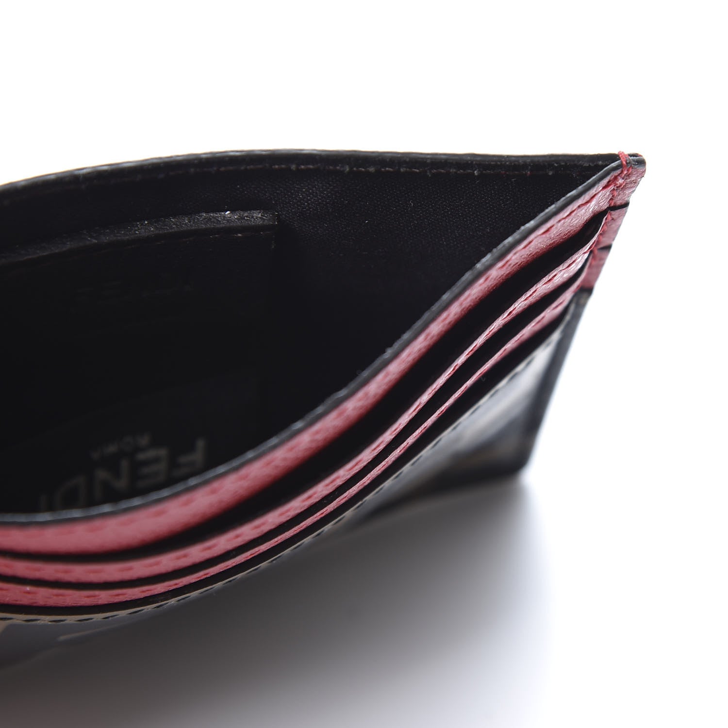 Fendi Vitello Cruise Bi-Color FF 1974 Embossed Card Holder Maya Black Fragola 4 of 8