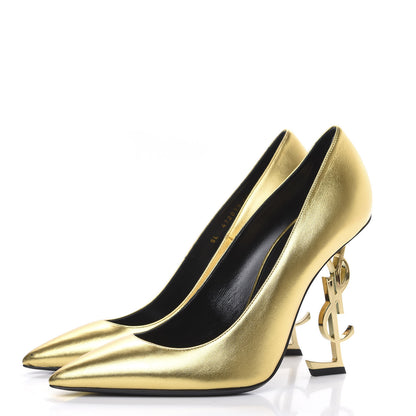 Saint Laurent Calfskin Opyum 100 Pumps 41 Gold 3 of 10