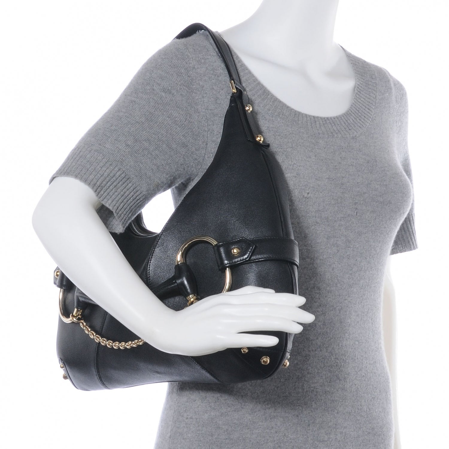 Gucci Leather Large Horsebit Chain Hobo Black 2 of 7