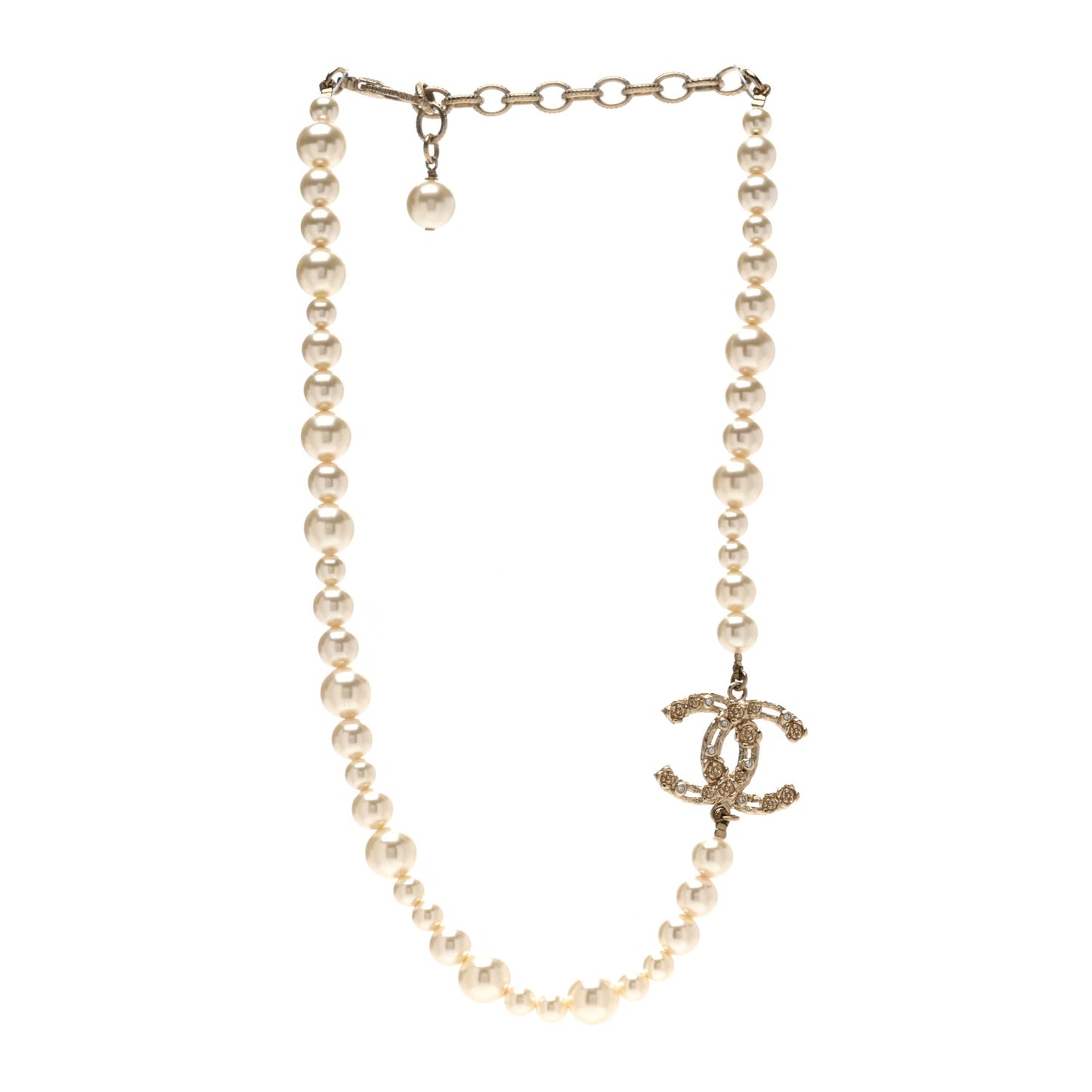 Pearl Crystal CC Camellia Short Necklace Gold