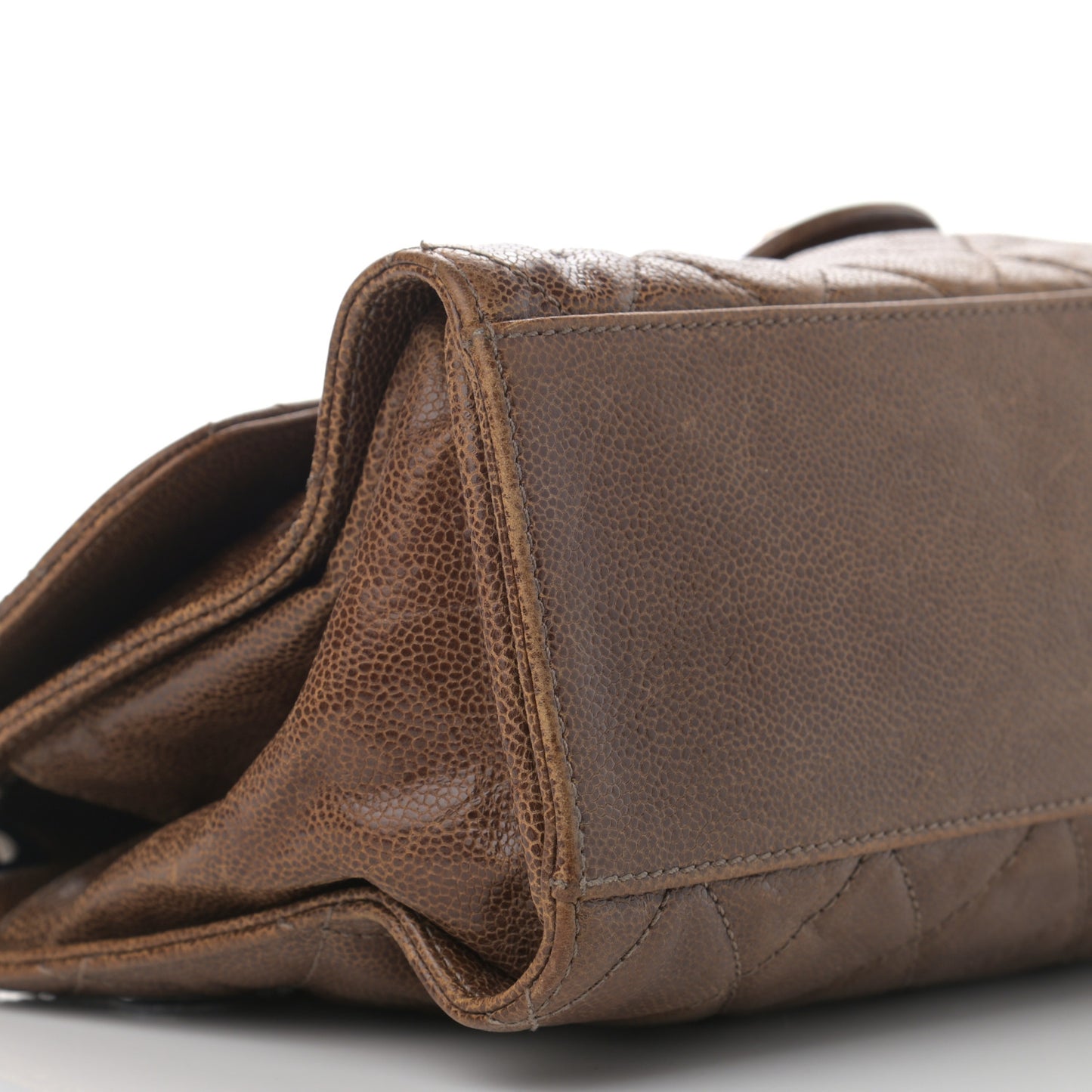 Crumpled Grained Calfskin Jumbo CC Crave Flap Beige