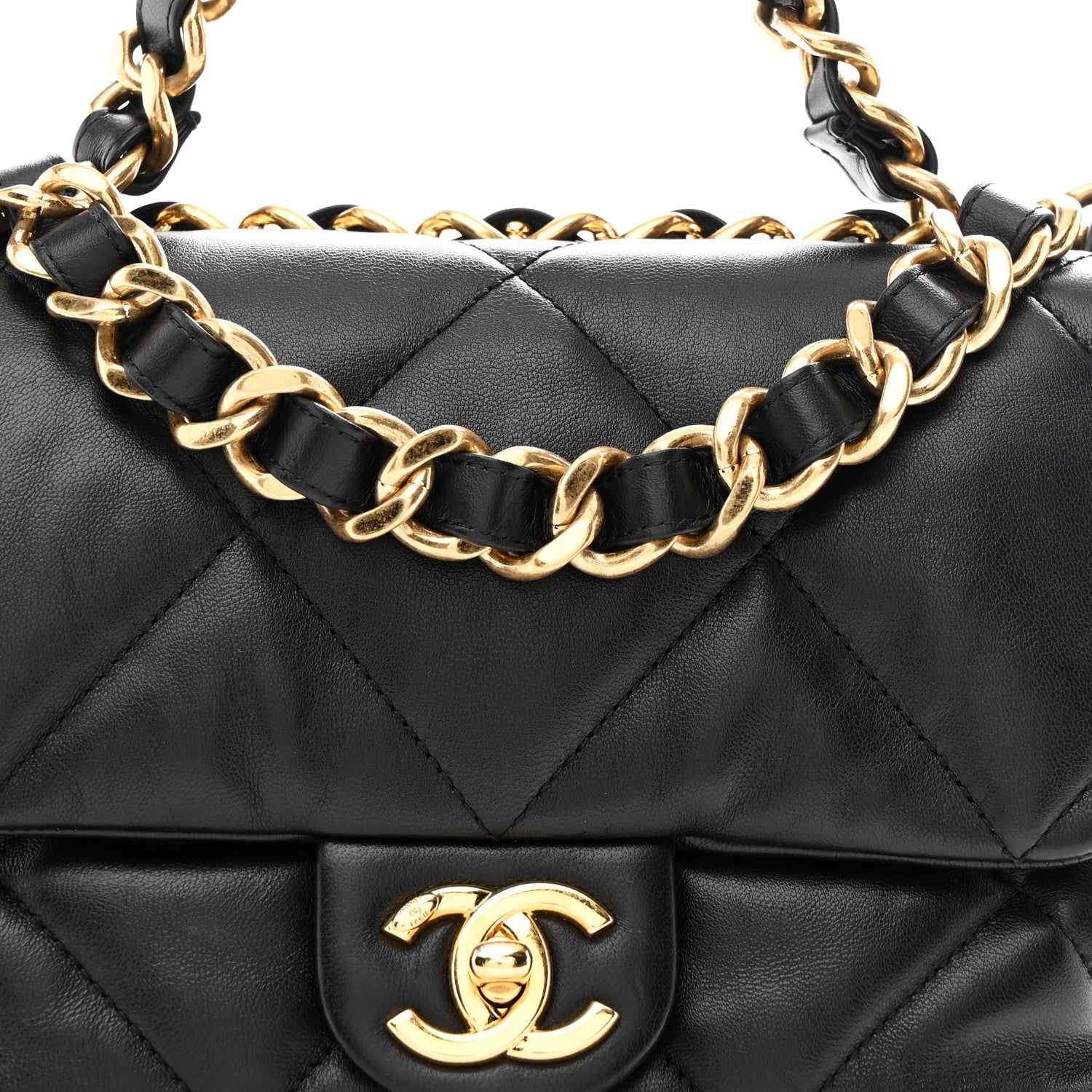 Chanel Lambskin Quilted Small Chain Top Handle Flap Black 8 of 11