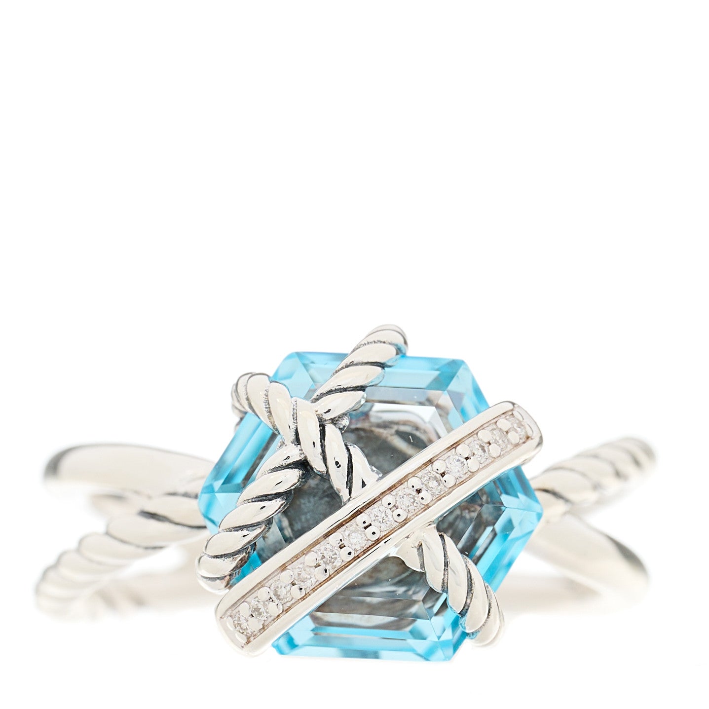 Sterling Silver Diamond Blue Topaz 10mm Cable Wrap Ring 54 7