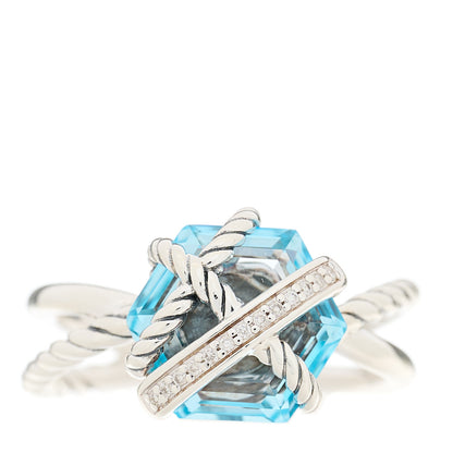David Yurman Sterling Silver Diamond Blue Topaz 10mm Cable Wrap Ring 54 7 1 of 5