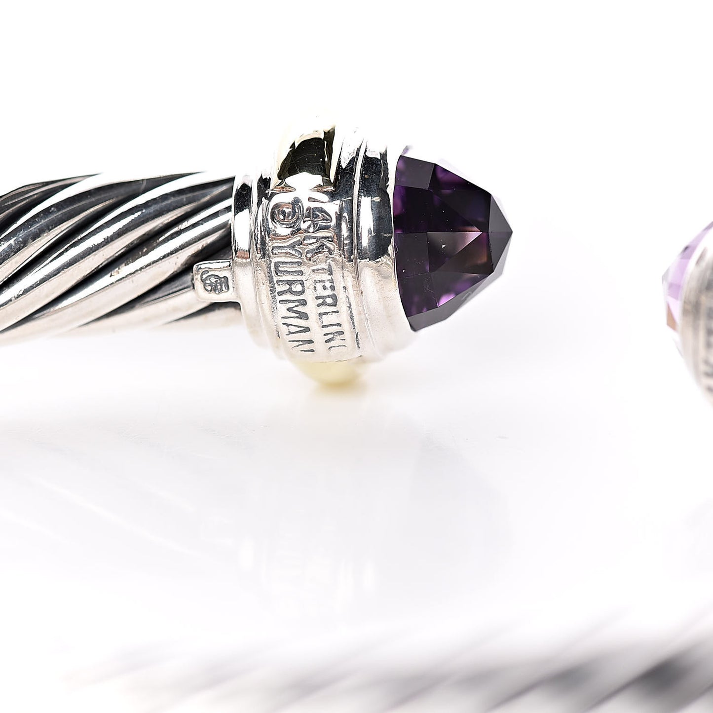 Sterling Silver 14K Yellow Gold Amethyst 7mm Cable Classics Bracelet