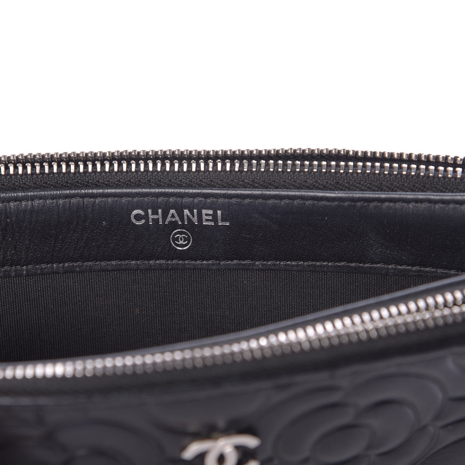 Chanel Lambskin Camellia Embossed Small Clutch With Chain Black 8 of 16