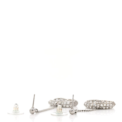 Chanel Crystal Baguette CC Dangle Earrings Silver 3 of 6