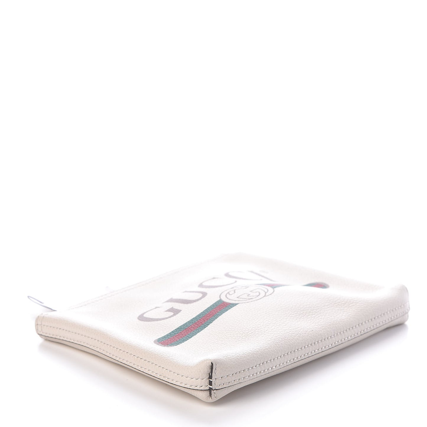 Pebbled Calfskin Medium Logo Portfolio Clutch White