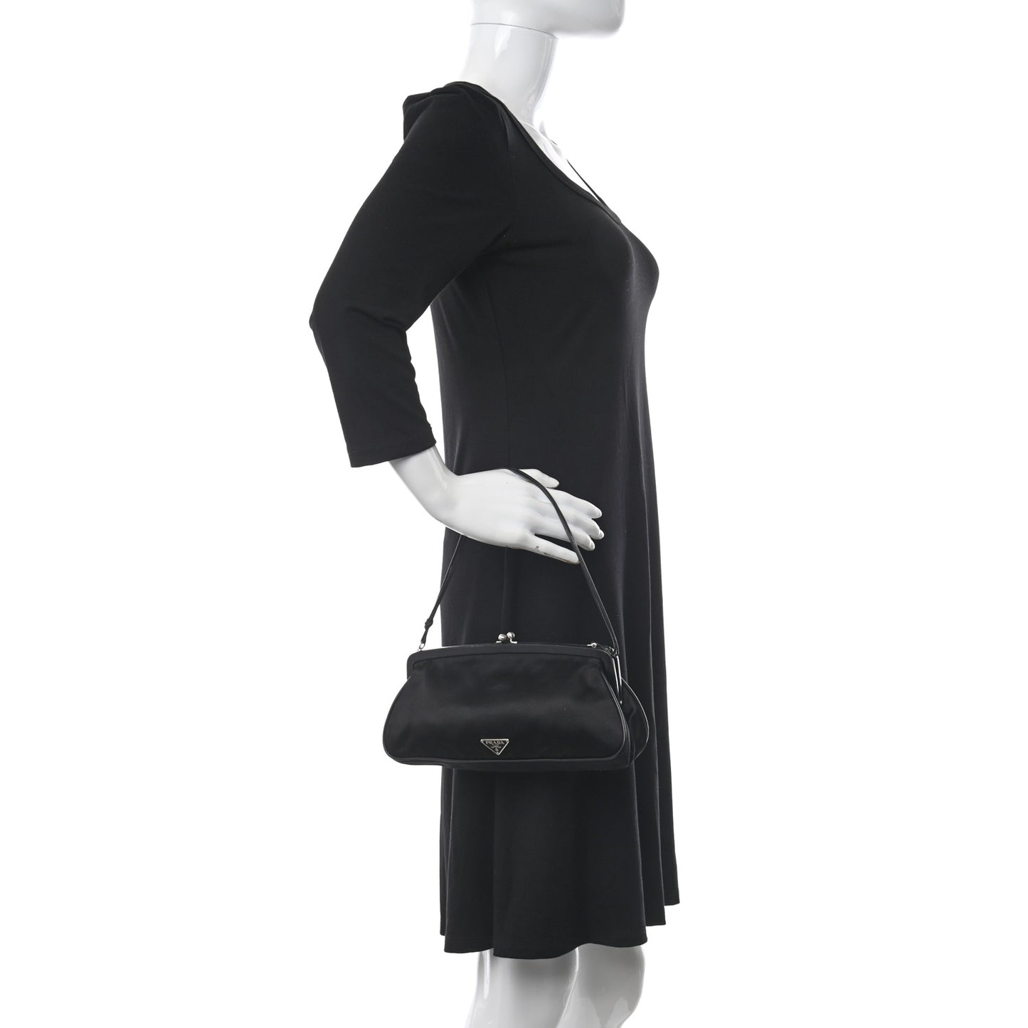 Tessuto Nylon Nappa Kisslock Shoulder Bag Black