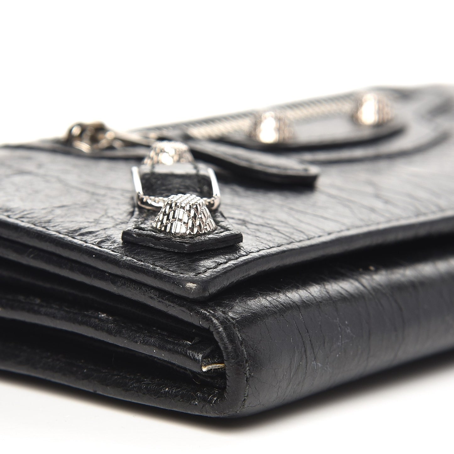 Agneau Giant 12 Silver Hardware Money Wallet Black