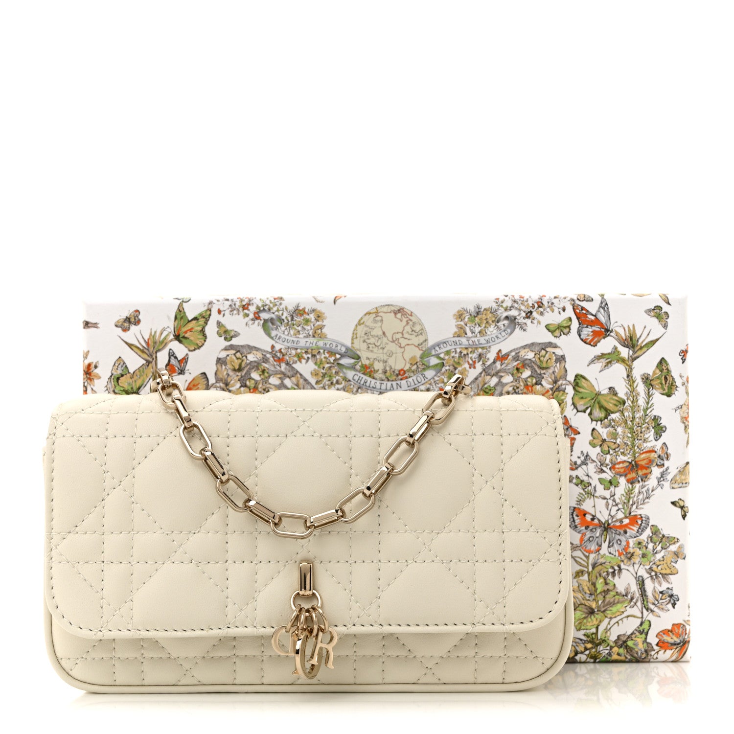 Christian Dior Lambskin Cannage Dior Talk Phone Pouch Latte