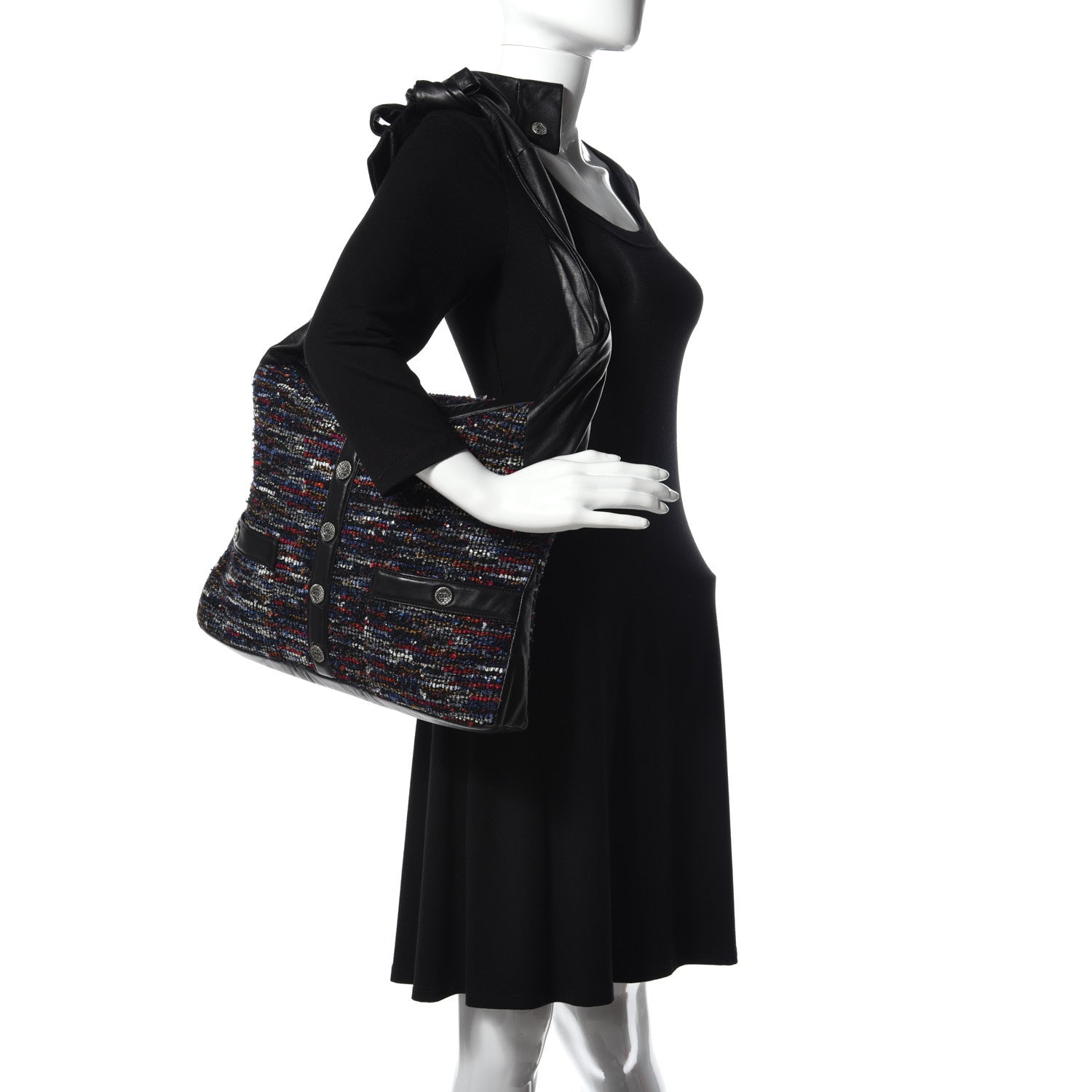 Chanel Tweed Lambskin Large Girl Bag Multicolor Black 2 of 9