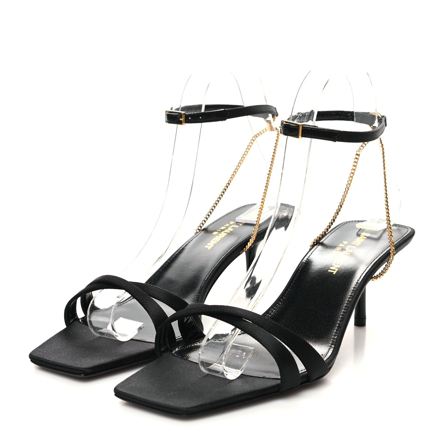 Crepe Satin Ankle Strap Melody Sandals 38 Black