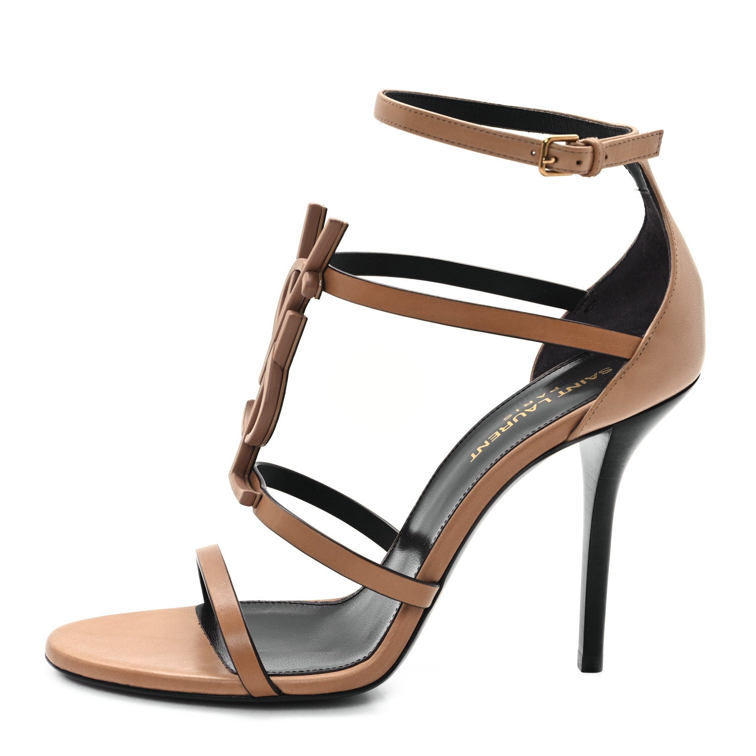 Saint Laurent Calfskin Cassandra 100 Sandals 38 Gold Brown 1 of 10