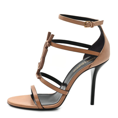 Saint Laurent Calfskin Cassandra 100 Sandals 38 Gold Brown 1 of 10