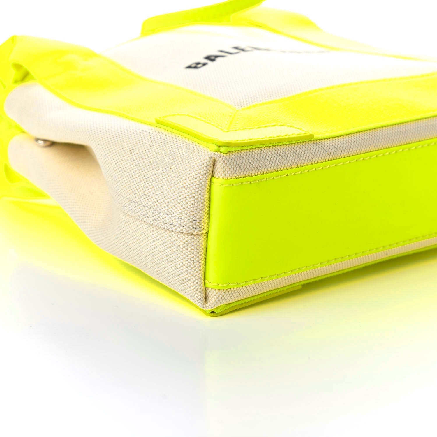 Balenciaga Cotton Canvas Satin Calfskin Navy Cabas XS Natural Fluo Yellow 5 of 8