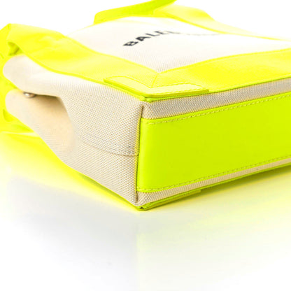 Balenciaga Cotton Canvas Satin Calfskin Navy Cabas XS Natural Fluo Yellow 5 of 8