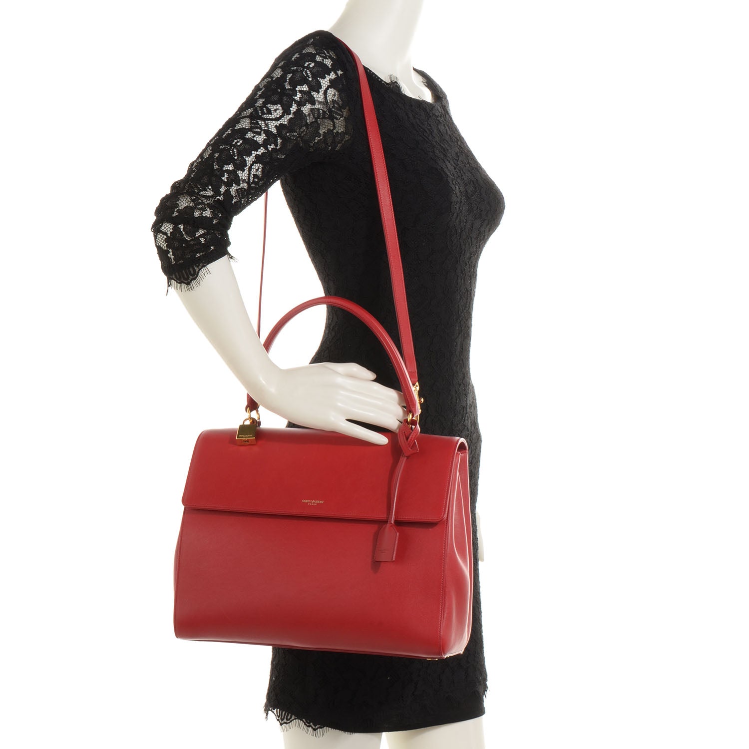 Saint Laurent Leather Medium Moujik Top Handle Bag Lipstick Red 2 of 8