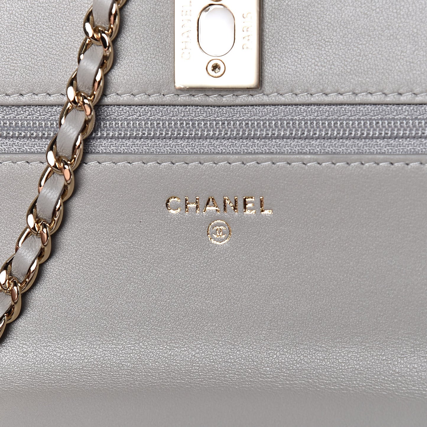 Lambskin Quilted Trendy CC Wallet On Chain WOC Grey