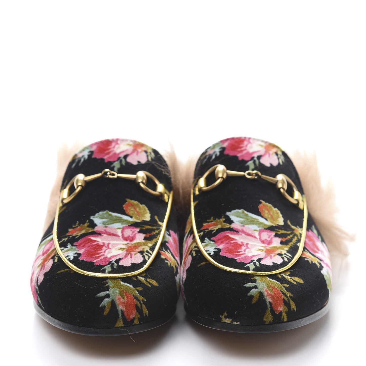 Velvet Fur Floral Womens Princetown Slippers 36 Black