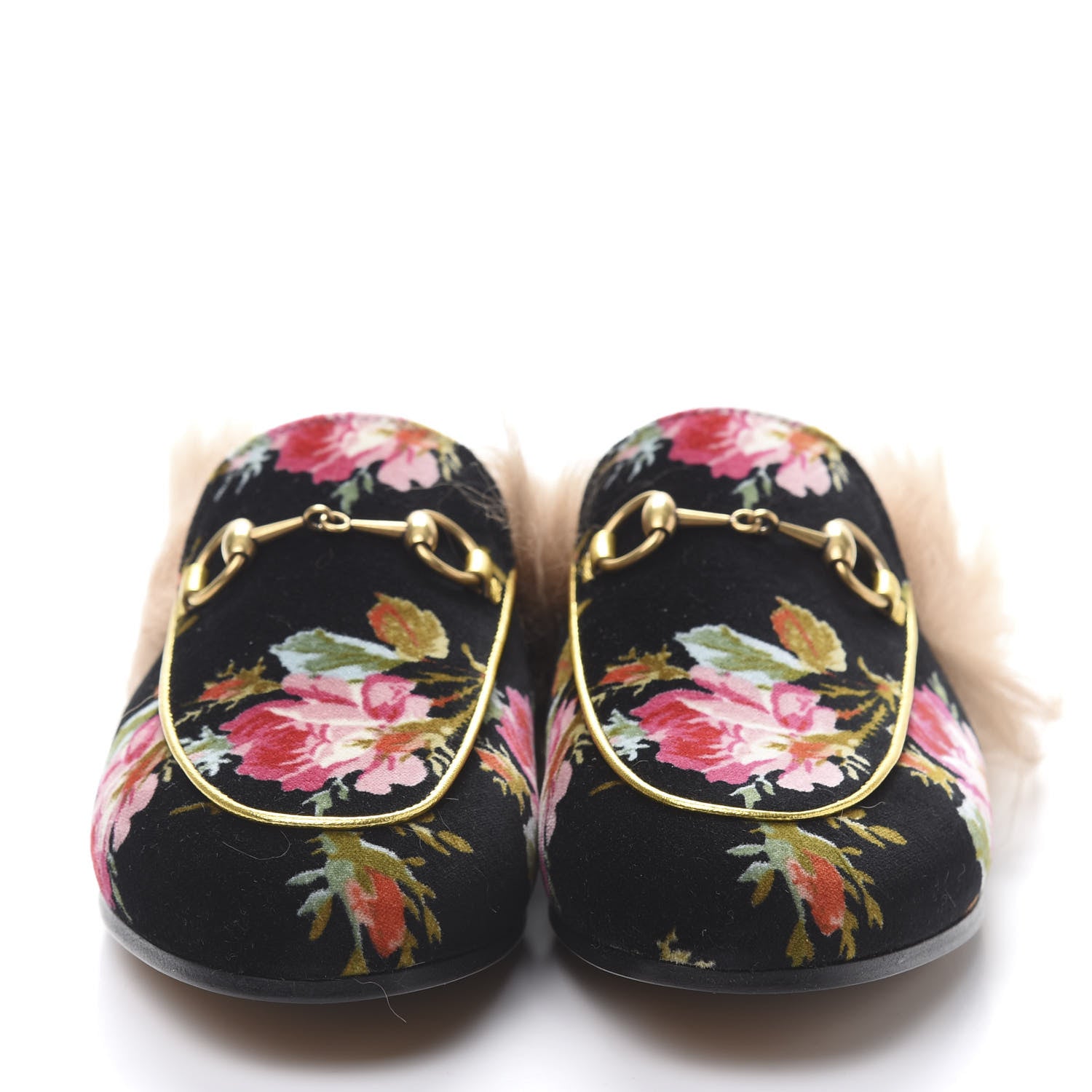 Gucci Velvet Fur Floral Womens Princetown Slippers 36 Black 2 of 8