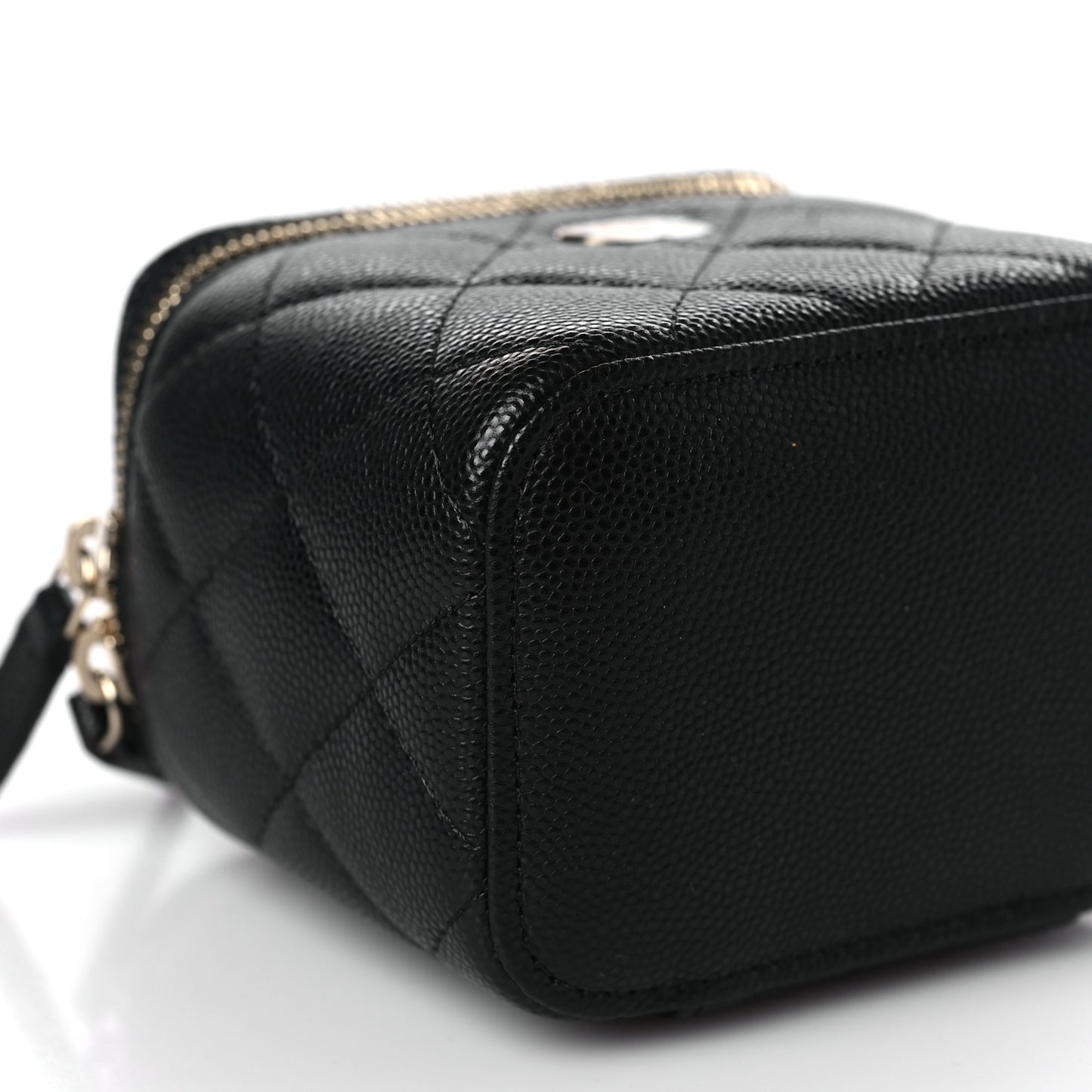 Caviar Quilted Mini Vanity Case With Chain Black