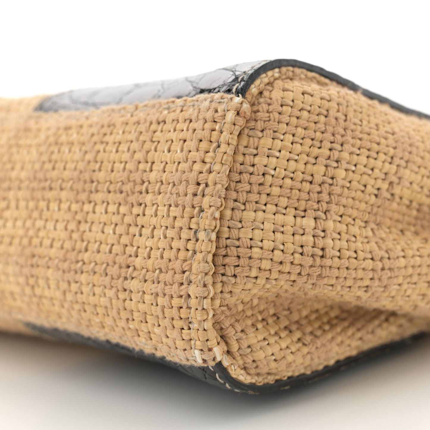 Straw Crocodile Woven Semitracolla Frame Bag Tabacco Black