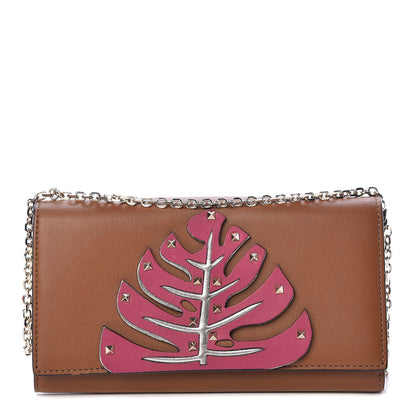 Valentino Garavani Calfskin Rockstud Tropical Dream Leaf Chain Wallet Flap Bag Tan 1 of 14