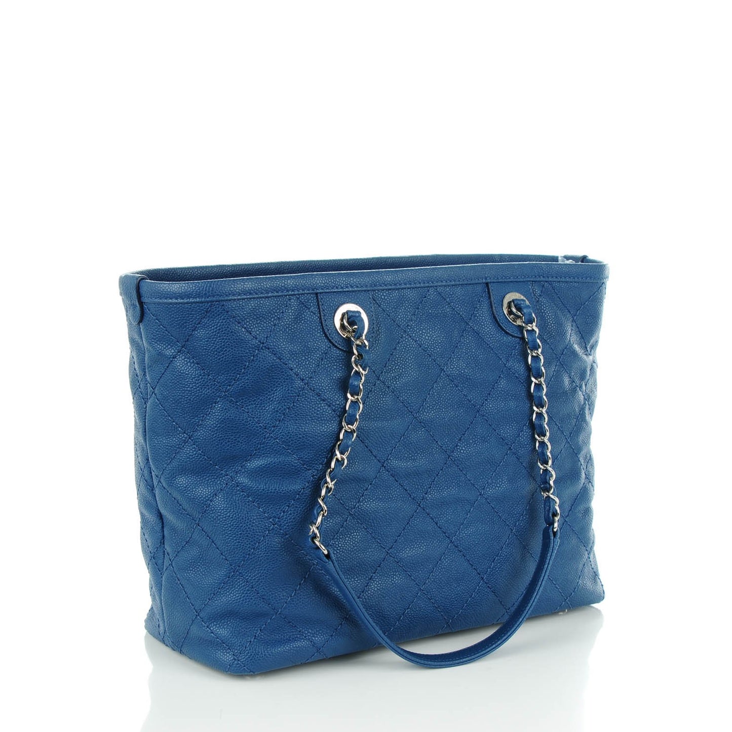 Grained Calfskin Small Shopping Daily Tote Blue