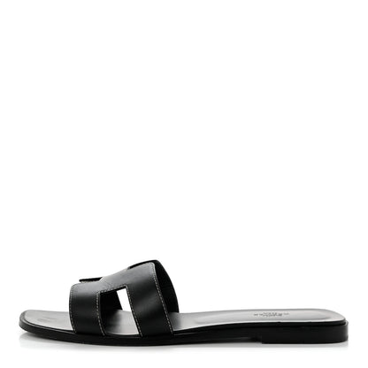 Hermes Box Calfskin Oran Sandals 41.5 Black 1 of 9