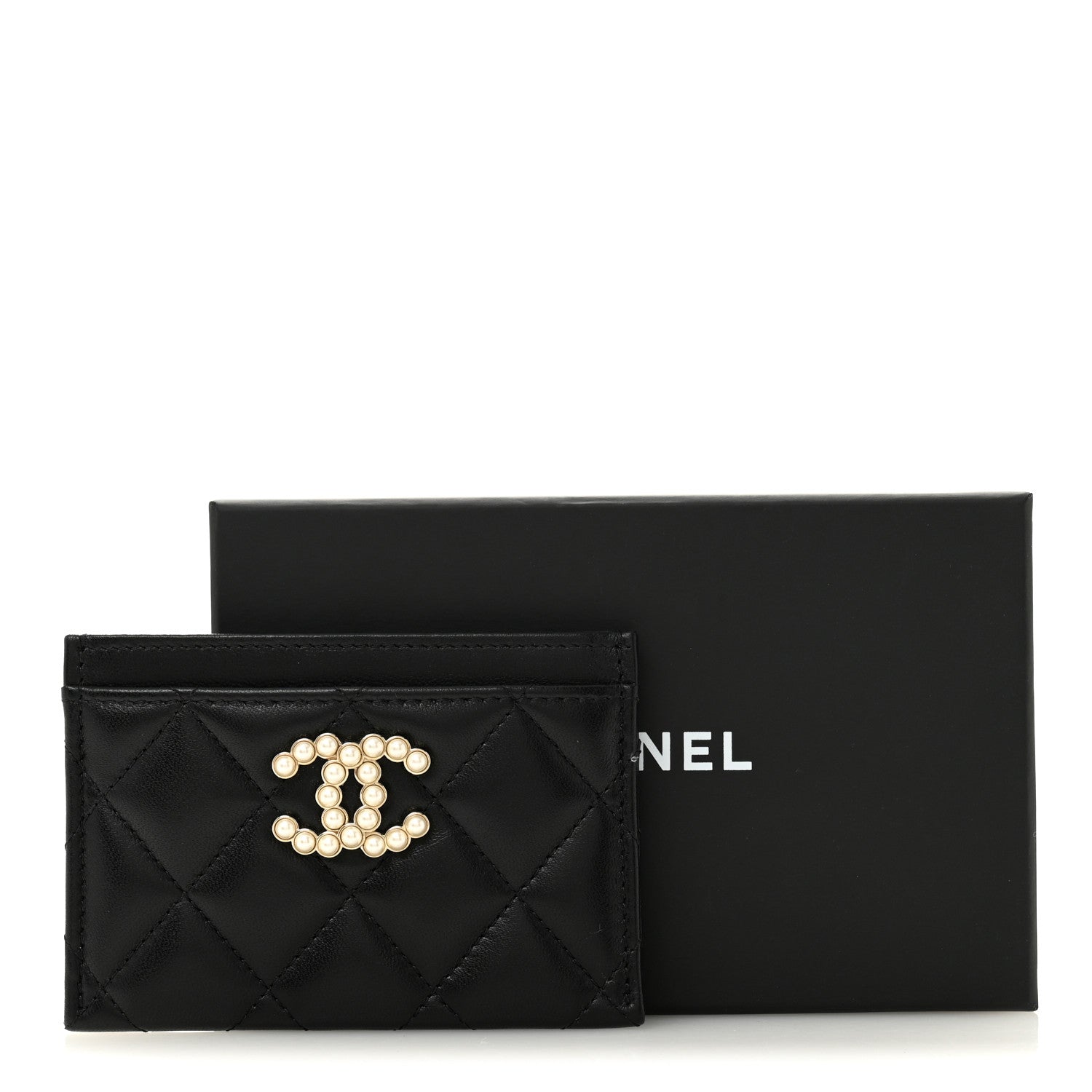Chanel Lambskin Quilted Pearl CC Chanel Card Holder Black 9 of 9