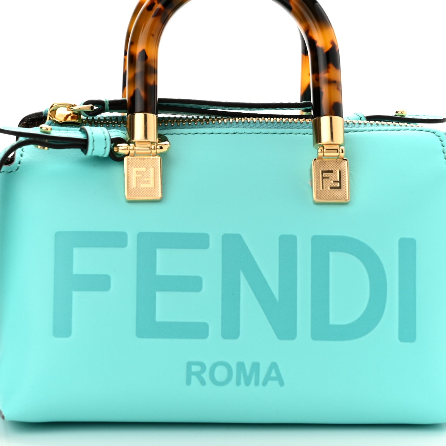 Fendi Vitello King Plexiglass Logo Embossed Mini By The Way Top Handle Boston Bag Spring Turquoise 10 of 12