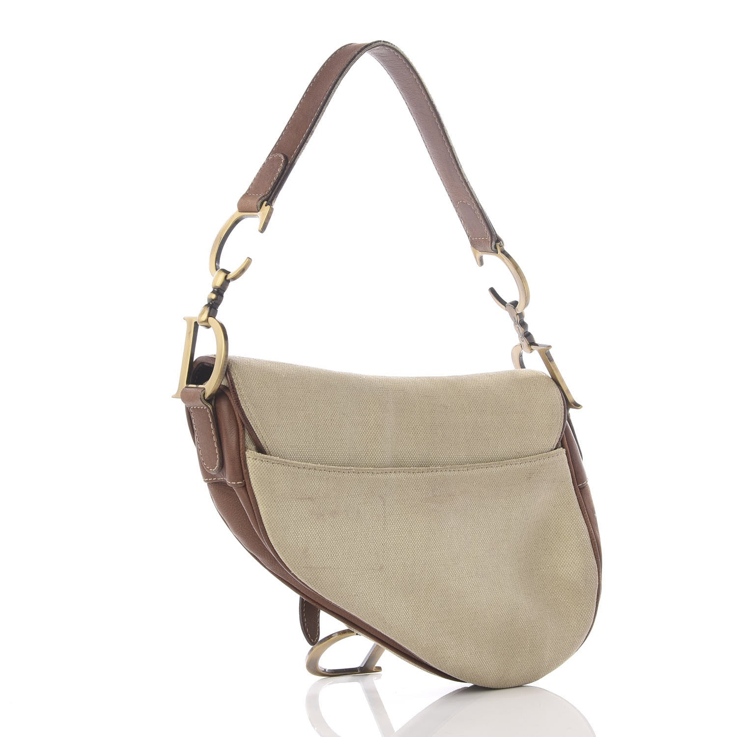Christian Dior Canvas Calfskin Saddle Bag Beige 2 of 10