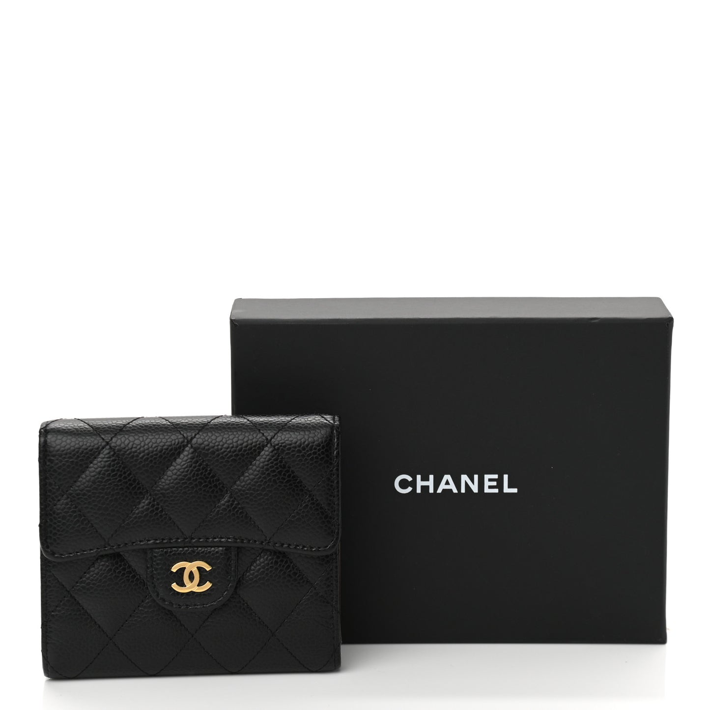 Caviar Quilted Compact Flap Wallet Black