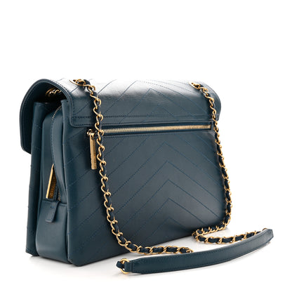Chanel Lambskin Chevron Stitched Large Envelope Flap Blue 3 of 12