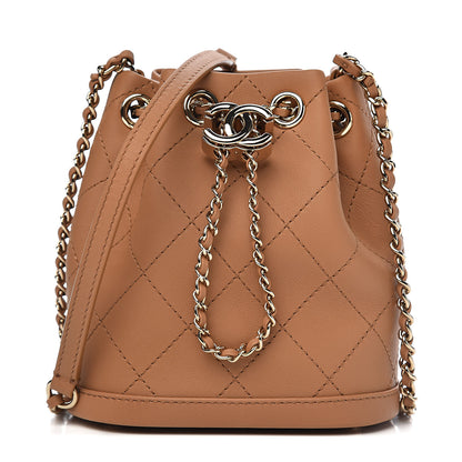 Chanel Calfskin Stitched Chain Bucket Bag Beige 1 of 11