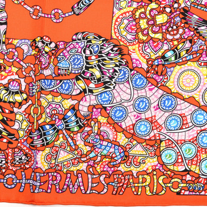 Hermes Silk La Legende de La Foret Scarf 90 Orange Black Multicolor 4 of 4